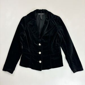 INC Int'l Concepts Velvet Blazer Small Dressy Holiday Rhinestone Buttons Black